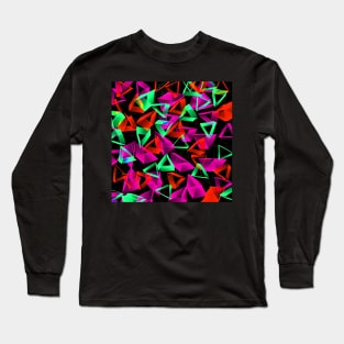 3D Green Pink Red Triangles on Black Abstract Long Sleeve T-Shirt